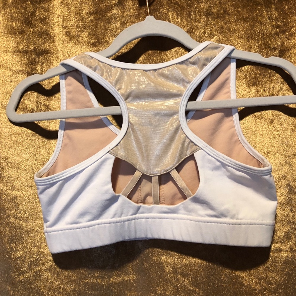 White and gold leggings sports bra outfit Medium